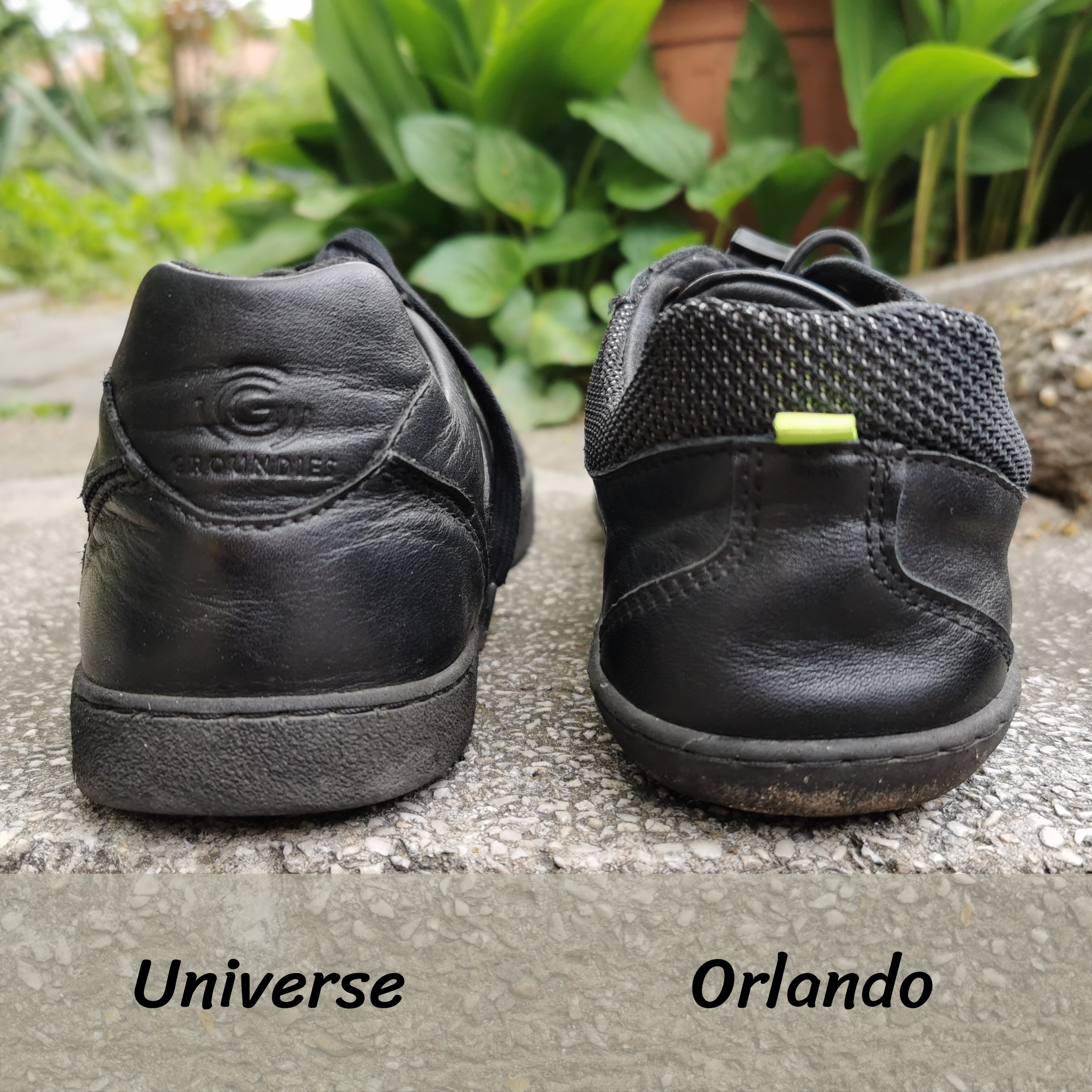 Groundies Universe és Orlando barefoot edzőcipő hátulról