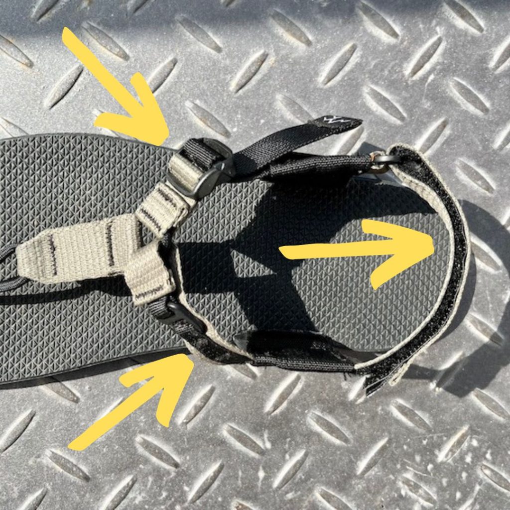 Bedrock barefoot szandál 3 rögzítési pontja