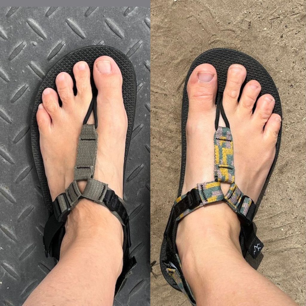 Bedrock barefoot szandál középszéles alsó határán ill. közepén lévő lábon